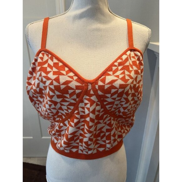 Future Collective Kahlana Crop Sweater Womens Sz 1X White Orange Geometric - Picture 1 of 6